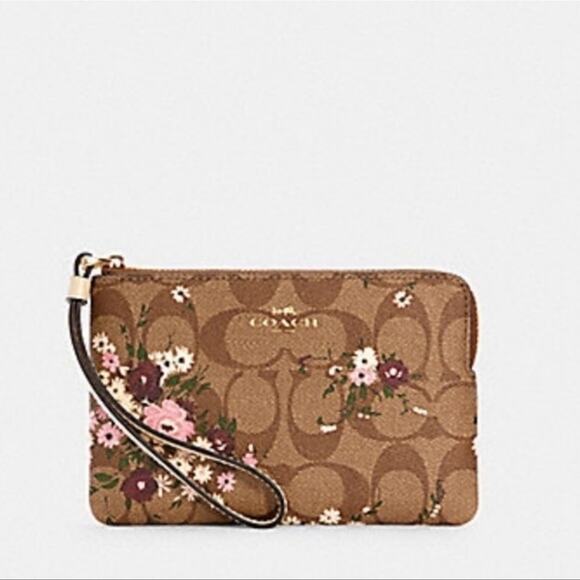 Coach Floral Corner Zip in Signature Canvas Wristlet - Picture 1 of 7